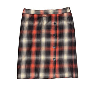 Cato Plaid Flannel Skirt Fall Autumn Red Orange Black Unlined Midi Zip Size 8